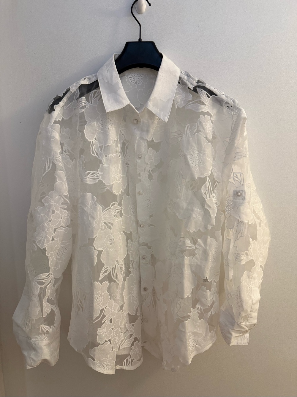 JLUXLABEL White Sheer Floral Lace Button-Down Shirt - Picture 14 of 14